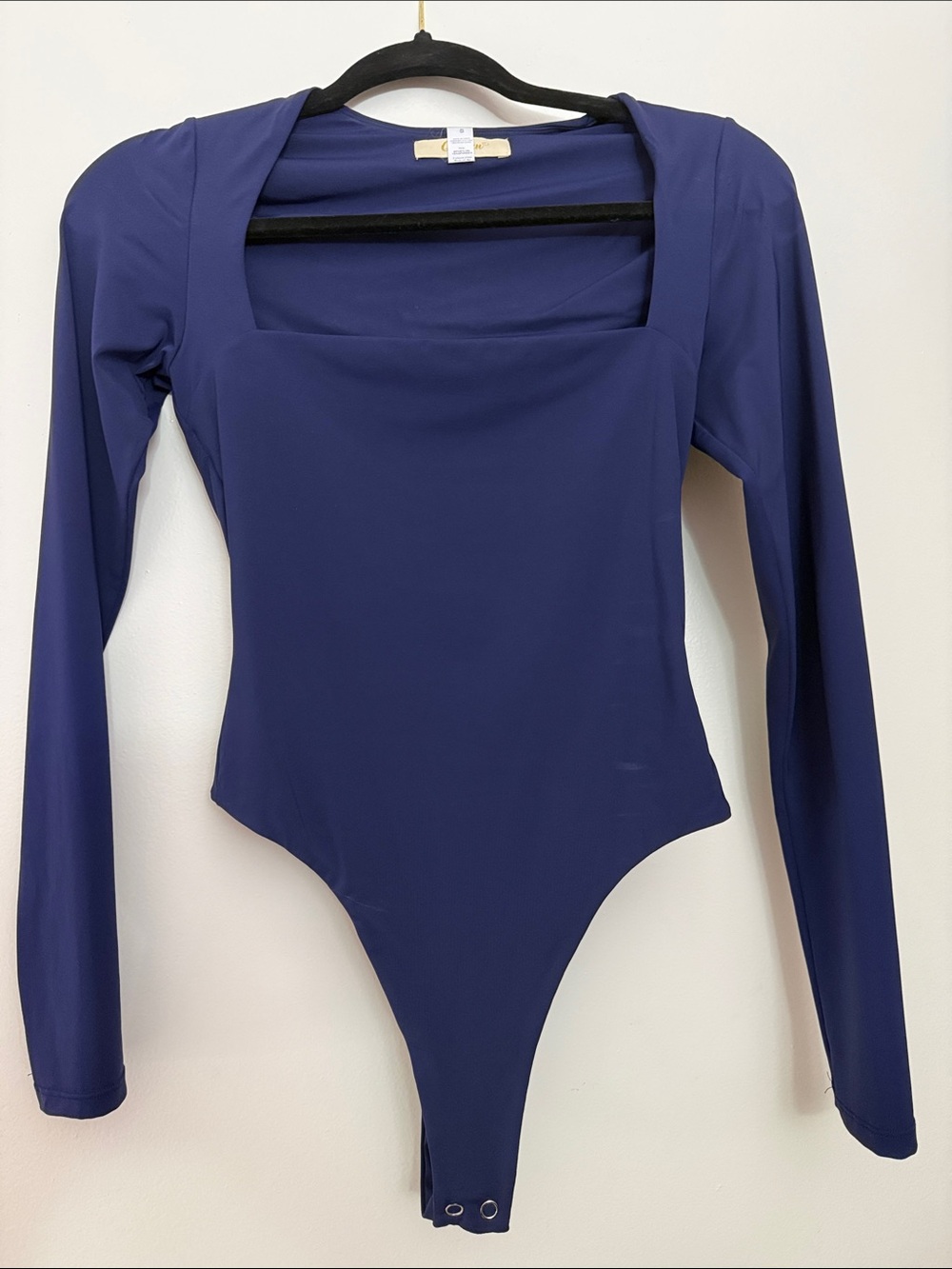 Long-Sleeve Square Neck One-Piece Bodysuit - Navy